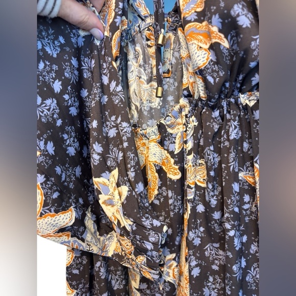 NWT Free People Soli Mini Night Combo Silk Dress Long Sleeve Short Print Size Sm - Picture 4 of 6